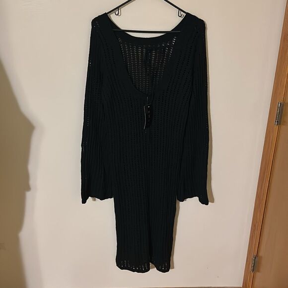 SWNY Black Mesh Sweater Knit Maxi Dress Cover Up medium NWT - Picture 4 of 6